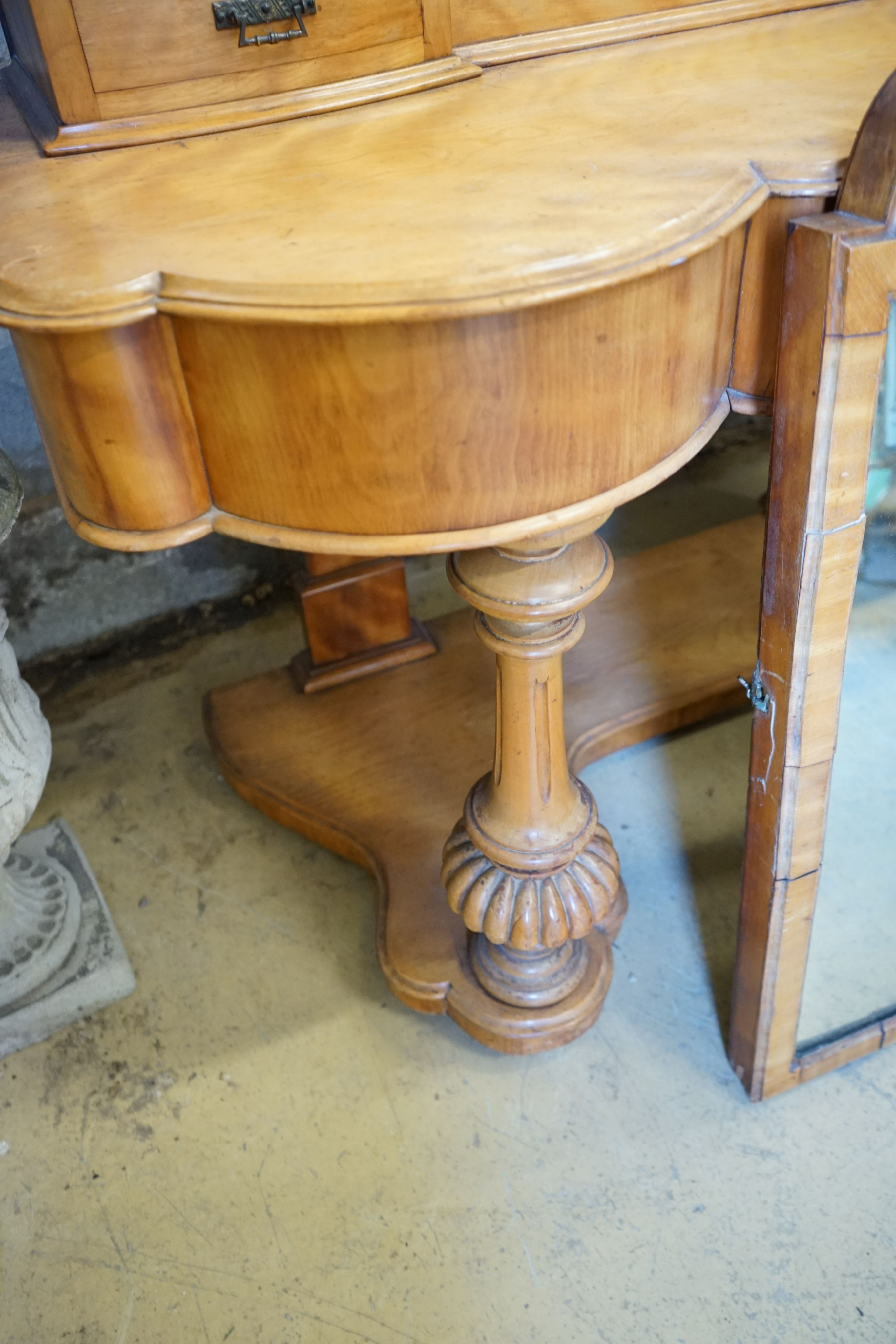 A Victorian satin birch duchess dressing table, width 122cm, depth 55cm, height 195cm